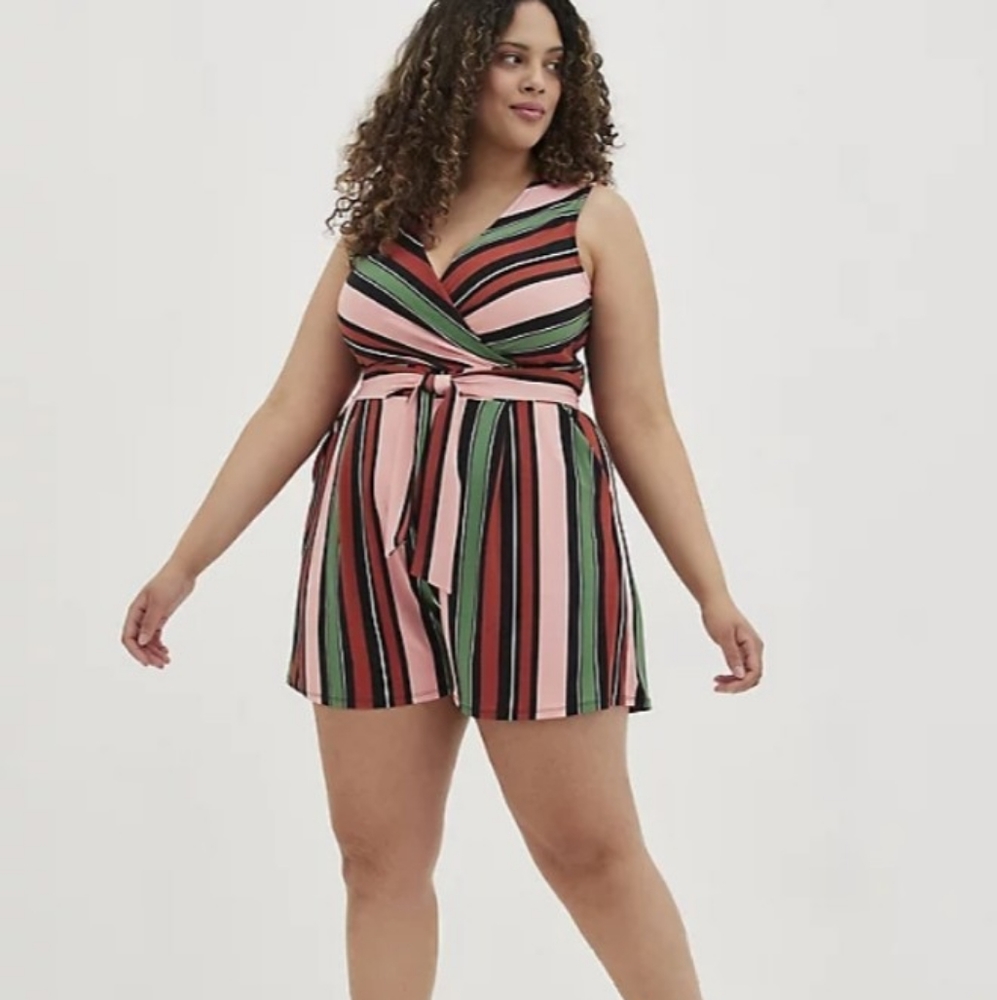Torrid Pink Stripe Surplice Studio Knit  Romper